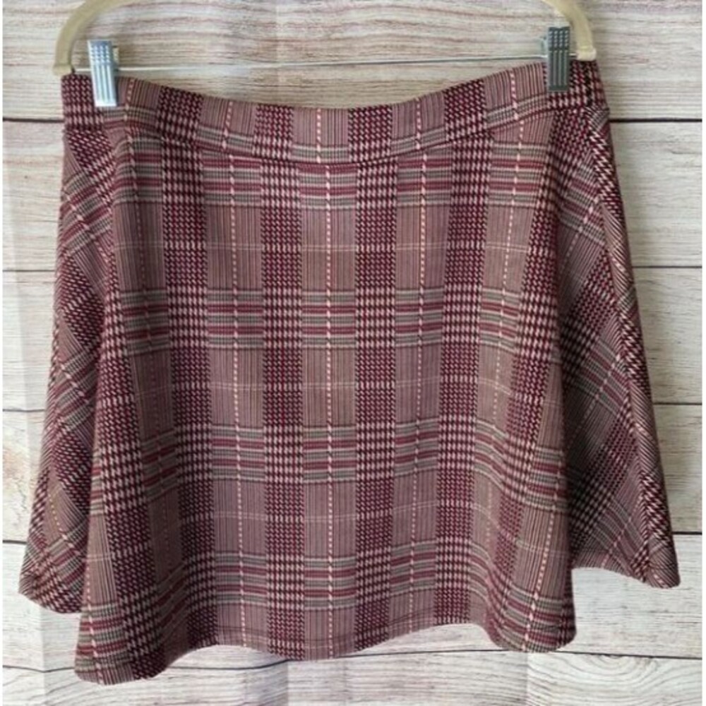 Burgundy Plaid Skater Mini Skirt Junior’s XL Preppy Dark Academia A-Line